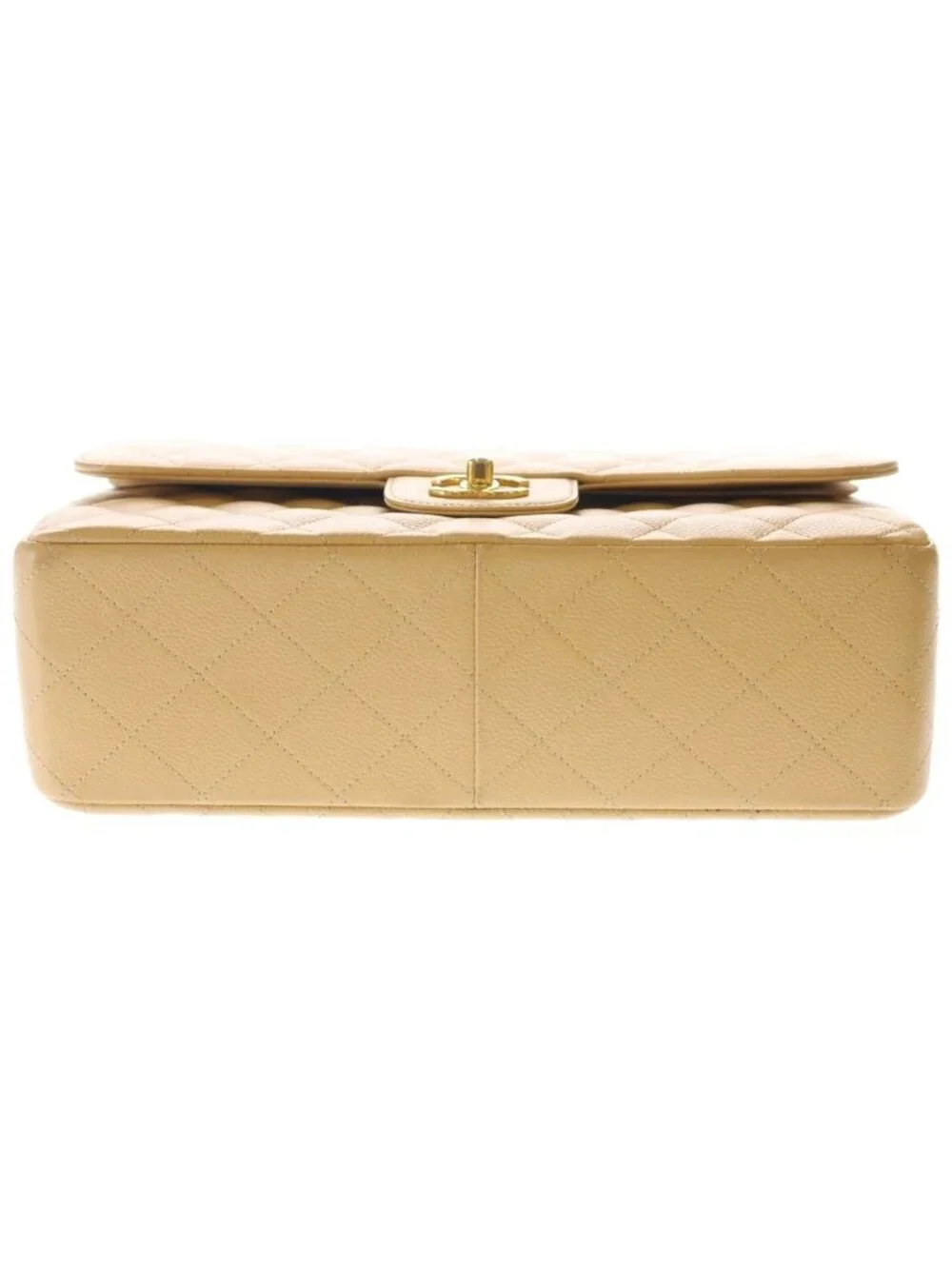 Chanel Deca Quilted 30 Caviar Leather Double Flap Chain Shoulder Bag Gold Beige